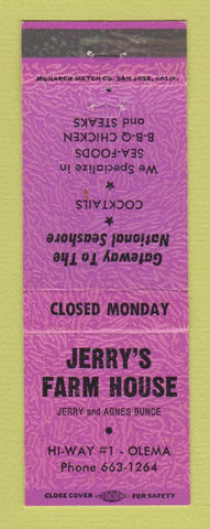 Matchbook Cover - Jerry's Farm House Olema CA
