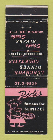 Matchbook Cover - Rick's Blintzes Washington DC BLACK WEAR