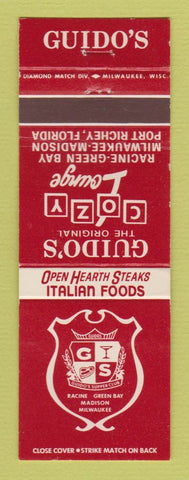 Matchbook Cover - Guido's Cozy Lounge Racine Green Bay Milwaukee Madison WI