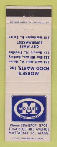 Matchbook Cover - Morse's Food Marts Sharon Roxbury Brookline Boston MA