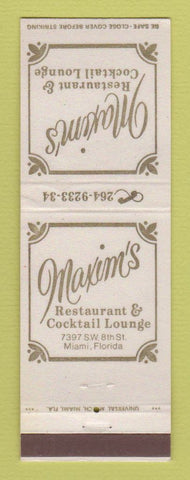 Matchbook Cover - Maxim's Restaurant Miami FL