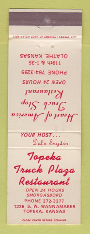 Matchbook Cover - Topeka Truck Plaza Restaurant oil gas Olathe Topeka KS