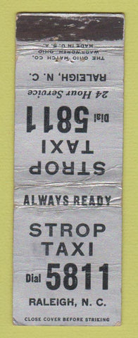 Matchbook Cover - Strop Taxi Raleigh NC Cab WORN