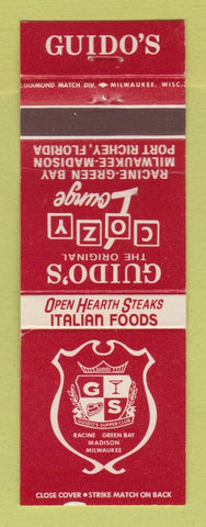 Matchbook Cover - Guido's Cozy Lounge Racine Green Bay Milwaukee Madison WI