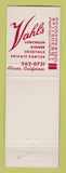 Matchbook Cover - Vahl's Restaurant Alviso CA