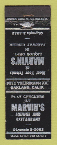 Matchbook Cover - Marvin's Restaurant and Lounge Oakland CA checkers
