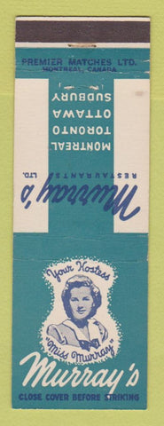 Matchbook Cover - Murray's Restaurants Montreal Toronto Ottawa Sudbury ON