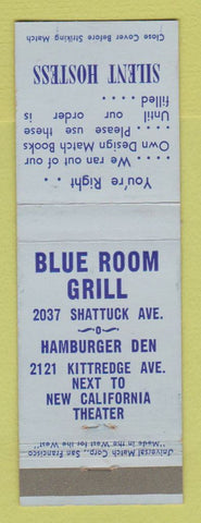 Matchbook Cover - Blue Room Grill Hamburger Den Oakland? Berkeley? CA