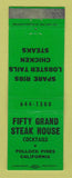 Matchbook Cover - Fifty Grand Steak House Pollock Pines CA GREEN WEAR