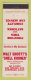 Matchbook Cover - Walt Shortt's Shell Korner oil gas Coronado CA Firestone Tires