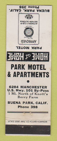Matchbook Cover - Park Motel Apartments Buena Park CA WEAR