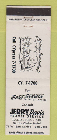 Matchbook Cover - Jerry Davis Travel Service San Jose CA