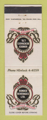 Matchbook Cover - Bonded Beverages Ltd Coronado CA liquor