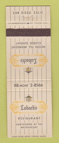 Matchbook Cover - Lubach's Restaurant San Diego CA