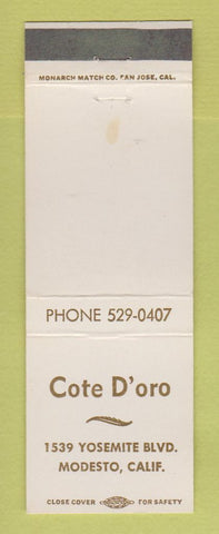 Matchbook Cover - Cote D'oro Modesto CA WEAR