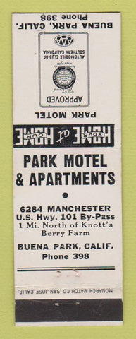 Matchbook Cover - Park Motel Apartments Buena Park CA