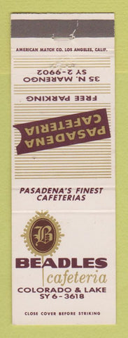 Matchbook Cover - Beadles Cafeteria Pasadena CA