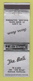 Matchbook Cover - The Bali Acorn Room Oakland CA