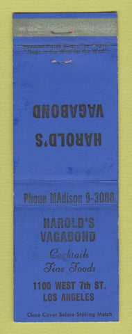 Matchbook Cover - Harold's Vagabond Restaurant Los Angeles CA WEAR