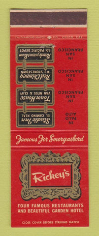 Matchbook Cover - Rickey's Restaurant Palo Alto San Francisco CA