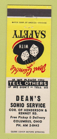 Matchbook Cover - Dean's Sohio oil gas Columbus OH