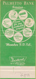 Matchbook Cover - Palmetto Bank Laurens SC 30 Strike