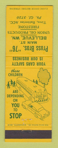 Matchbook Cover - Pruss Bros Union 76 oil gas Bellevue WA Firestone Tires