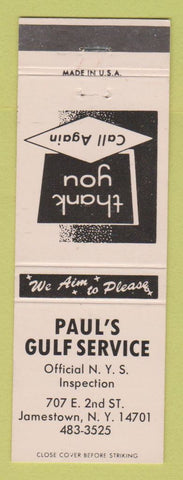 Matchbook Cover - Paul's Gulf oil gas Jamestown NY