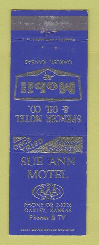 Matchbook Cover - Mobil oil gas Spencer Motel Sue Ann Oakley KS