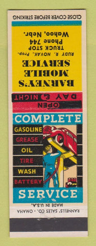 Matchbook Cover - Barney's Mobil oil gas Wahoo NE