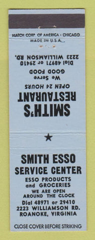 Matchbook Cover - Smith Esso oil gas Restaurant Roanoke VA