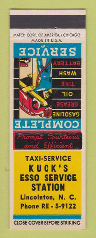 Matchbook Cover - Kuck's Esso oil gas Taxi Lincolnton NC