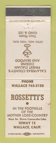 Matchbook Cover - Rossetti's Wallace CA Italian WEAR