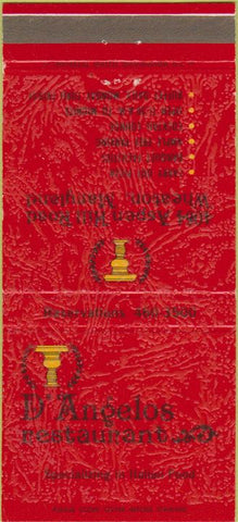 Matchbook Cover - D'Angelos Restaurant Wheaton MD 30 Strike