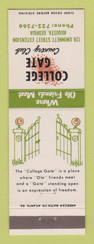 Matchbook Cover - College Gate Country Club Augusta GA