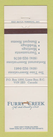 Matchbook Cover - Furry Creek Golf and Country Club Lions Bay BC