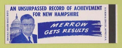 Matchbook Cover - Chester Merrow For Congress New Hampshire NH SAMPLE