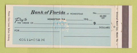 Matchbook Cover - Bank of Florida Homestead FL Full Length