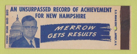 Matchbook Cover - Chester Merrow For Congress New Hampshire NH SAMPLE
