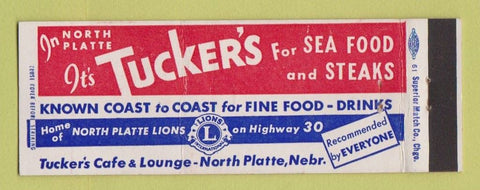 Matchbook Cover - Tucker's Restaurant North Platte NE Lions Club Full Length
