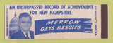Matchbook Cover - Chester Merrow For Congress New Hampshire NH SAMPLE 1958