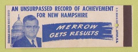 Matchbook Cover - Chester Merrow For Congress New Hampshire NH SAMPLE 1958