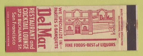 Matchbook Cover - Del Mar Restaurant San Francisco CA