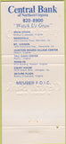 Matchbook Cover - Central Bank of Northern Virginia VA Alexandria 30 Strike