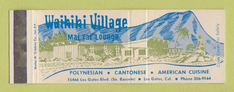 Matchbook Cover - Waikiki Viallage Los Gatos CA Full Length