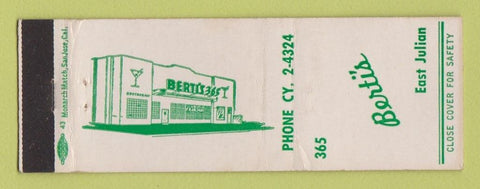 Matchbook Cover - Berti's Restaurant Bail Bonds San Jose? CA