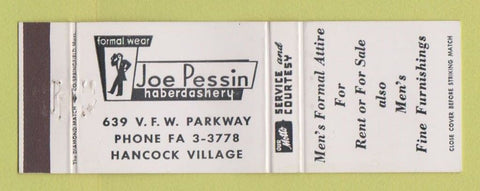 Matchbook Cover - Joe Pessin Men's Clothes Hancock Village MA?