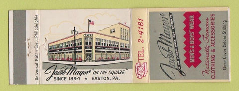 Matchbook Cover - Jacob Mayer Men's Clothes Easton PA WEAR