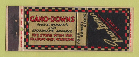Matchbook Cover - Gano Downs Clothes Denver Colorado WEAR