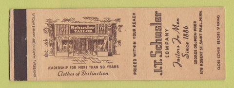 Matchbook Cover - JT Schusler Men's Clothes Tailor St Paul MN CREASE